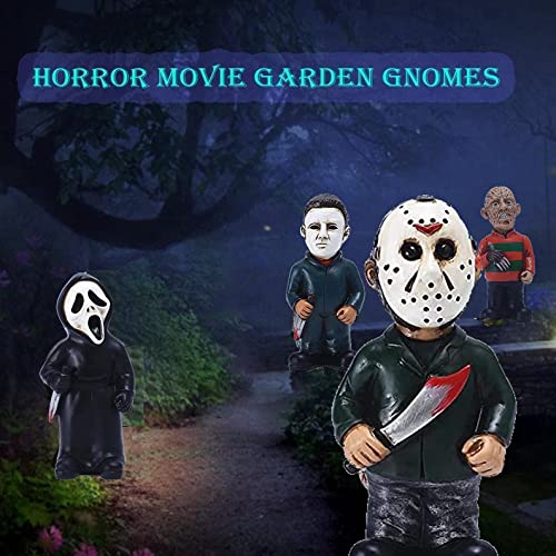 Cafele Horror Movie Garden Gnomes Michael Myers Statue Freddy Jason Scream Action Figure Outdoor Halloween Decorations Collectibles (4pcs)