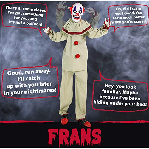 Haunted Hill Farm Life-Size Scary Talking Clown, Halloween Animatronic with Motion and Touch Activated Lights and Sounds, Battery Operated Indoor or Covered Outdoor Halloween Decorations