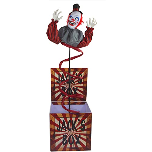 Haunted Hill Farm Life-Size Talking Clown Jack in The Box, Halloween Animatronic with Motion and Touch Activated Lights and Sounds, Battery Operated Indoor or Covered Outdoor Halloween Decorations
