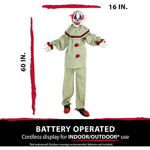 Haunted Hill Farm Life-Size Scary Talking Clown, Halloween Animatronic with Motion and Touch Activated Lights and Sounds, Battery Operated Indoor or Covered Outdoor Halloween Decorations