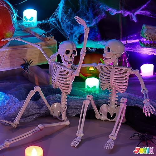 JOYIN 2 PCS 16 Inches Halloween Skeletons Full Body Posable Joints Skeletons for Halloween Graveyard Decorations, Haunted House Accessories