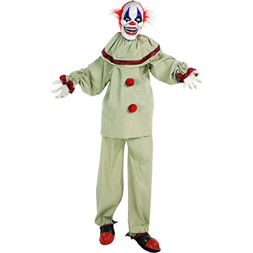 Haunted Hill Farm Life-Size Scary Talking Clown, Halloween Animatronic with Motion and Touch Activated Lights and Sounds, Battery Operated Indoor or Covered Outdoor Halloween Decorations