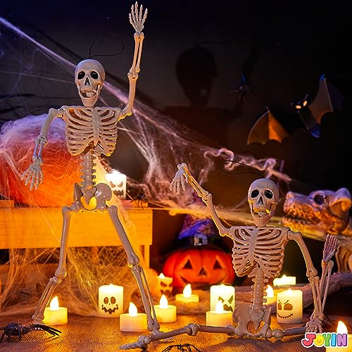 JOYIN 2 PCS 16 Inches Halloween Skeletons Full Body Posable Joints Skeletons for Halloween Graveyard Decorations, Haunted House Accessories
