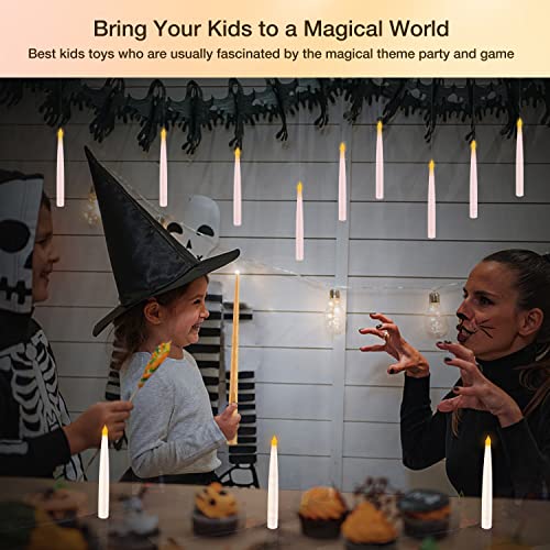 Halloween Decorations, Floating Candles with Wand, Magic Hanging Candles Flickering Warm Light Flameless LED Taper Candle, Battery Operated Window Candles for Christmas Halloween Decor (12 Pack)