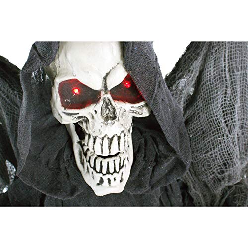 Haunted Hill Farm Life-Size Skeleton Reaper with Wings, Poseable Halloween Animatronic with Touch Activated Lights and Sound, Battery Operated Indoor or Covered Outdoor Scary Halloween Decorations
