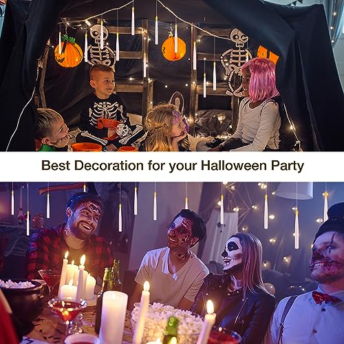 Halloween Decorations, Floating Candles with Wand, Magic Hanging Candles Flickering Warm Light Flameless LED Taper Candle, Battery Operated Window Candles for Christmas Halloween Decor (12 Pack)