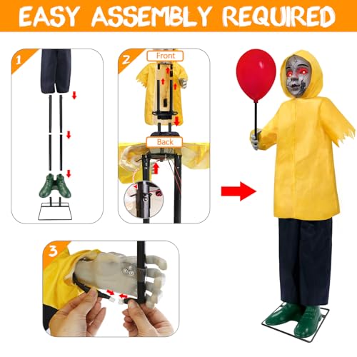 4 Ft Scary Animatronic Prop with Glowing Balloon