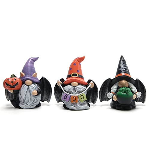 Hodao 3pcs Halloween Gnomes Decorations Handmade Scandinavian Gnomes Figurines with Black Wing Boo Halloween Gnomes Figurines Decor Halloween Pumpkin Office Table Decorations Gifts