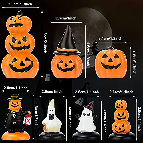 7 Pieces Halloween Miniature Pumpkin Figurines Mini Resin Pumpkin Ghost Ornaments Fairy Halloween Garden Adornments Pumpkin Doll Miniature Landscape for Home Outdoor Garden Decoration (Vivid Style)