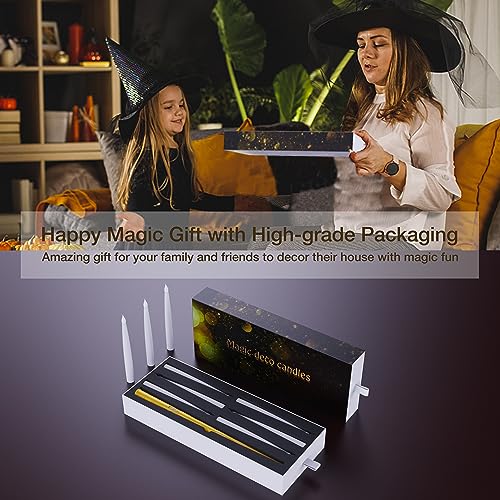 Halloween Decorations, Floating Candles with Wand, Magic Hanging Candles Flickering Warm Light Flameless LED Taper Candle, Battery Operated Window Candles for Christmas Halloween Decor (12 Pack)