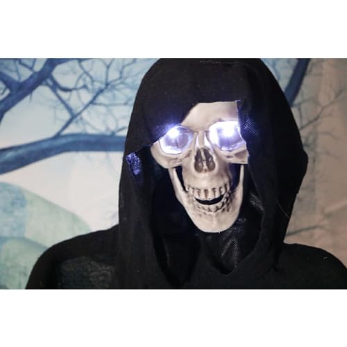 Haunted Hill Farm Life-Size Scary Grim Reaper with Chain, Halloween Animatronic with Touch Activated Lights and Sounds, Battery Operated Indoor or Covered Outdoor Halloween Decorations, Halloween Prop