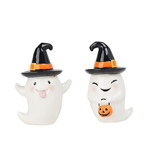 Halloween Decorations Ghost Statues Collectible-Figurines - Halloween Decor Indoor Cute Boo Ghost Sculpture Resin White Ghost With Black Hat Party Supplies Set of 2, 2.5*2*3.5 inch Newman House Studio