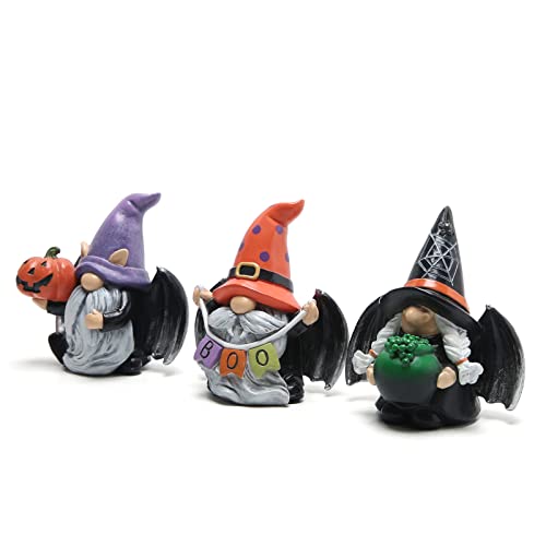 Hodao 3pcs Halloween Gnomes Decorations Handmade Scandinavian Gnomes Figurines with Black Wing Boo Halloween Gnomes Figurines Decor Halloween Pumpkin Office Table Decorations Gifts