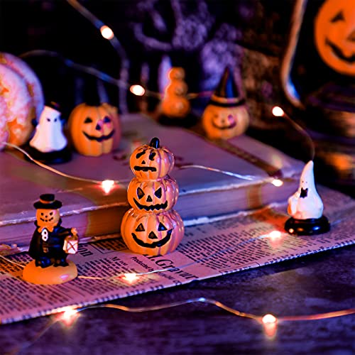 7 Pieces Halloween Miniature Pumpkin Figurines Mini Resin Pumpkin Ghost Ornaments Fairy Halloween Garden Adornments Pumpkin Doll Miniature Landscape for Home Outdoor Garden Decoration (Vivid Style)