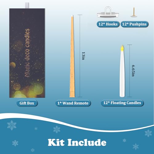 Halloween Decorations, Floating Candles with Wand, Magic Hanging Candles Flickering Warm Light Flameless LED Taper Candle, Battery Operated Window Candles for Christmas Halloween Decor (12 Pack)