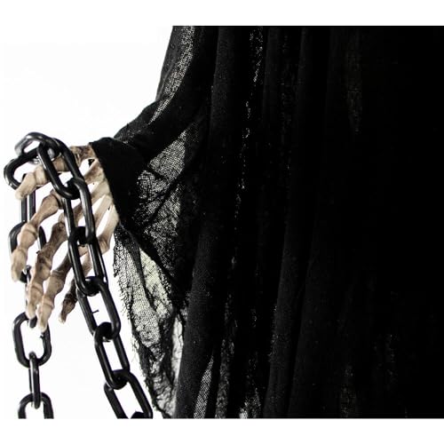 Haunted Hill Farm Life-Size Scary Grim Reaper with Chain, Halloween Animatronic with Touch Activated Lights and Sounds, Battery Operated Indoor or Covered Outdoor Halloween Decorations, Halloween Prop