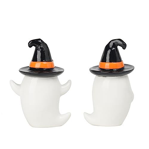 Halloween Decorations Ghost Statues Collectible-Figurines - Halloween Decor Indoor Cute Boo Ghost Sculpture Resin White Ghost With Black Hat Party Supplies Set of 2, 2.5*2*3.5 inch Newman House Studio