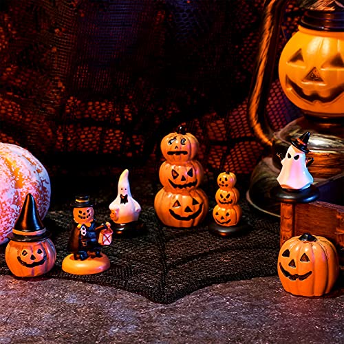 7 Pieces Halloween Miniature Pumpkin Figurines Mini Resin Pumpkin Ghost Ornaments Fairy Halloween Garden Adornments Pumpkin Doll Miniature Landscape for Home Outdoor Garden Decoration (Vivid Style)