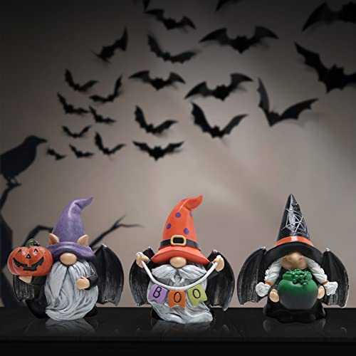 Hodao 3pcs Halloween Gnomes Decorations Handmade Scandinavian Gnomes Figurines with Black Wing Boo Halloween Gnomes Figurines Decor Halloween Pumpkin Office Table Decorations Gifts