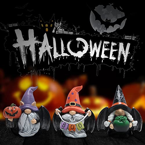 Hodao 3pcs Halloween Gnomes Decorations Handmade Scandinavian Gnomes Figurines with Black Wing Boo Halloween Gnomes Figurines Decor Halloween Pumpkin Office Table Decorations Gifts