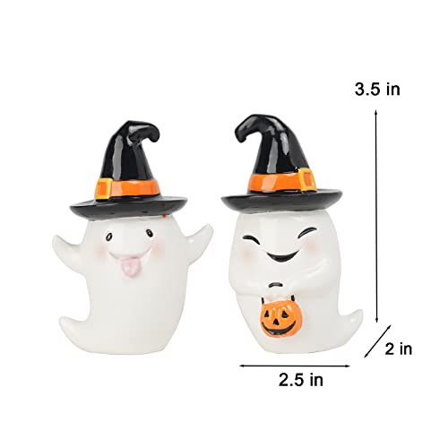 Halloween Decorations Ghost Statues Collectible-Figurines - Halloween Decor Indoor Cute Boo Ghost Sculpture Resin White Ghost With Black Hat Party Supplies Set of 2, 2.5*2*3.5 inch Newman House Studio