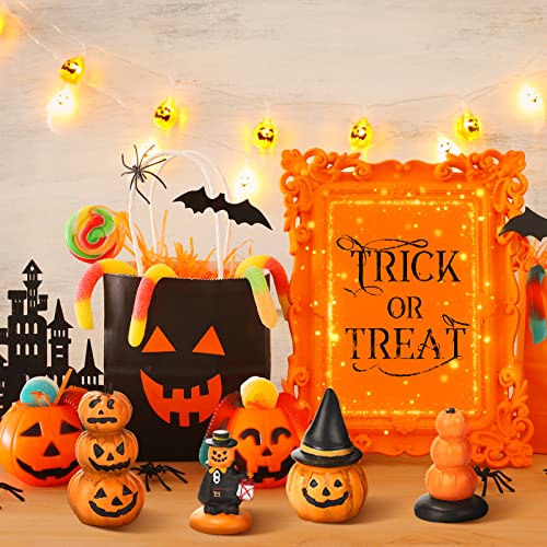 7 Pieces Halloween Miniature Pumpkin Figurines Mini Resin Pumpkin Ghost Ornaments Fairy Halloween Garden Adornments Pumpkin Doll Miniature Landscape for Home Outdoor Garden Decoration (Vivid Style)