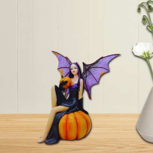 Comfy Hour Fairyland Collection 6” Dark Fairy Witch Holding and Sits on a Pumpkin, Polyresin Figurine, Halloween Theme Gift, Home Decoration and Collectibles