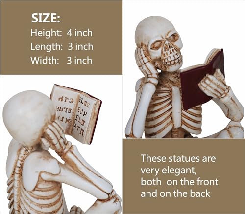 Dlfghos 3 Pieces Halloween Skull Statue Decor Reading Women Figurine Skeleton Statue Sculpture Decor Halloween Decor Gift Figurines