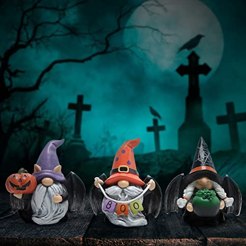 Hodao 3pcs Halloween Gnomes Decorations Handmade Scandinavian Gnomes Figurines with Black Wing Boo Halloween Gnomes Figurines Decor Halloween Pumpkin Office Table Decorations Gifts