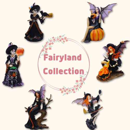 Comfy Hour Fairyland Collection 6” Dark Fairy Witch Holding and Sits on a Pumpkin, Polyresin Figurine, Halloween Theme Gift, Home Decoration and Collectibles