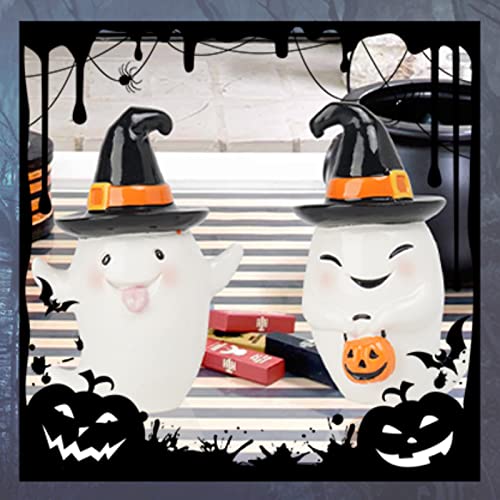 Halloween Decorations Ghost Statues Collectible-Figurines - Halloween Decor Indoor Cute Boo Ghost Sculpture Resin White Ghost With Black Hat Party Supplies Set of 2, 2.5*2*3.5 inch Newman House Studio