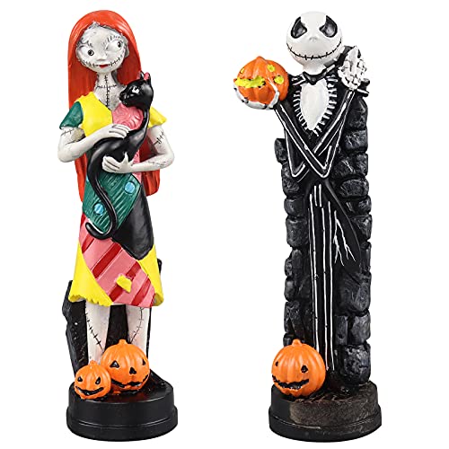 nezababy A Nightmare Before Christmas Figurines Jack Skellington Sally with Pumpkin Statues Sets Halloween Decoration Collection Gifts (2PCS)