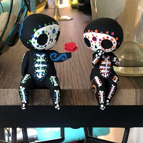 MBVBN Sugar Skull Couple Statue, Sugar Skull Figurine, Resin Crafts Cute Statue Skull - Resin Skull Statue Home Decor, Adorable Skull Sculpture Memorial Statue Halloween Skull Statues Gifts (C)