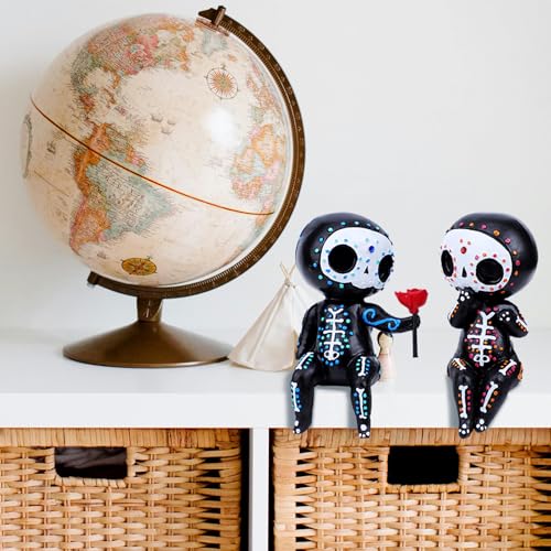 MBVBN Sugar Skull Couple Statue, Sugar Skull Figurine, Resin Crafts Cute Statue Skull - Resin Skull Statue Home Decor, Adorable Skull Sculpture Memorial Statue Halloween Skull Statues Gifts (C)