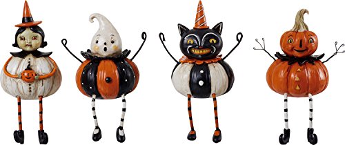 One Holiday Way Vintage Decorative Pumpkin-Shaped Halloween Figurines Shelf Sitter Decoration, Set of 4 - Spooky Tabletop, Shelf, Mantel Home, Party or Office Decor