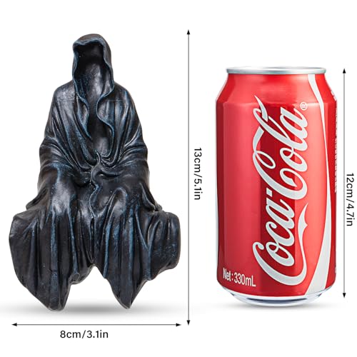 Grim Reaper Statue, Resin Gothic Throne Suriel Statue, Goth Acotar Bookshelf Decor Figurine Fantasy, Small Black Ghost Shelves Figure for Halloween Home Garden Sculpture Horror Decoration