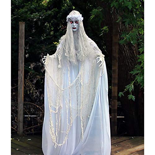 Haunted Hill Farm Life-Size Scary Ghost Bride, Halloween Animatronic with Touch Activated Lights and Sound, Battery Operated Indoor or Covered Outdoor Halloween Decorations, Creepy Halloween Prop