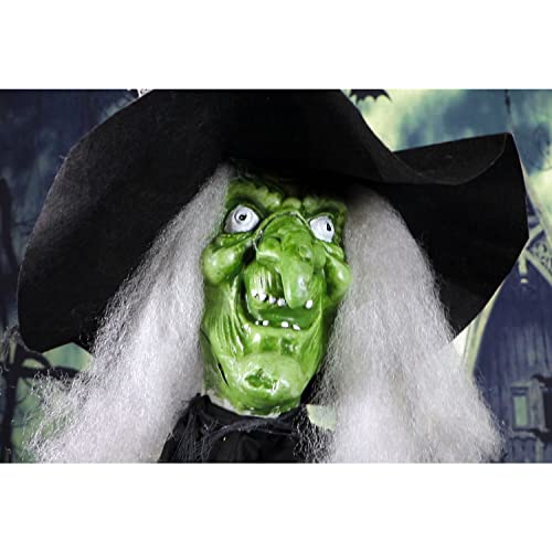 Haunted Hill Farm Life-Size Scary Poseable Witch with Crystal Ball and Touch Activated Lights and Sound, Battery-Operated Indoor/ Covered Outdoor Halloween Decoration