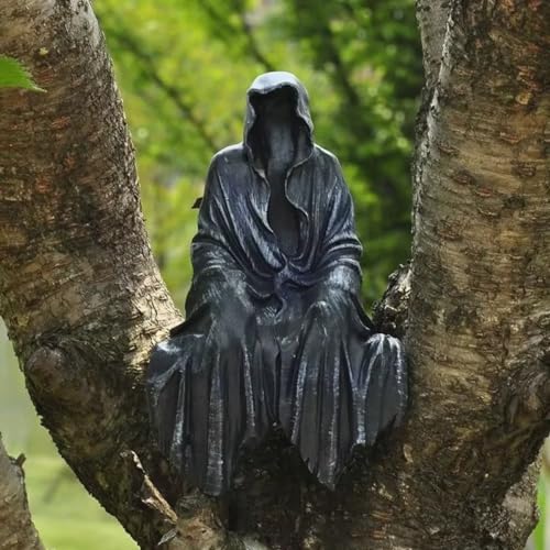 Grim Reaper Statue, Resin Gothic Throne Suriel Statue, Goth Acotar Bookshelf Decor Figurine Fantasy, Small Black Ghost Shelves Figure for Halloween Home Garden Sculpture Horror Decoration