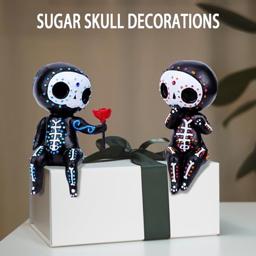MBVBN Sugar Skull Couple Statue, Sugar Skull Figurine, Resin Crafts Cute Statue Skull - Resin Skull Statue Home Decor, Adorable Skull Sculpture Memorial Statue Halloween Skull Statues Gifts (C)