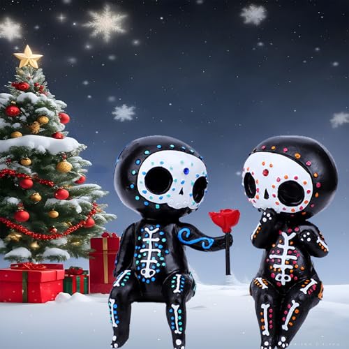 MBVBN Sugar Skull Couple Statue, Sugar Skull Figurine, Resin Crafts Cute Statue Skull - Resin Skull Statue Home Decor, Adorable Skull Sculpture Memorial Statue Halloween Skull Statues Gifts (C)