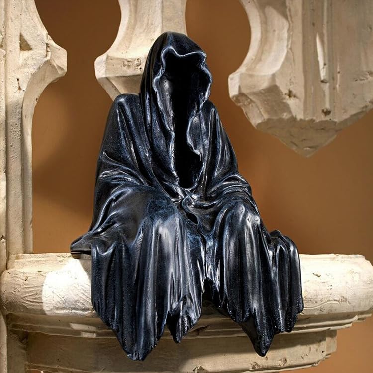 Grim Reaper Statue, Resin Gothic Throne Suriel Statue, Goth Acotar Bookshelf Decor Figurine Fantasy, Small Black Ghost Shelves Figure for Halloween Home Garden Sculpture Horror Decoration