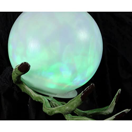 Haunted Hill Farm Life-Size Scary Poseable Witch with Crystal Ball and Touch Activated Lights and Sound, Battery-Operated Indoor/ Covered Outdoor Halloween Decoration