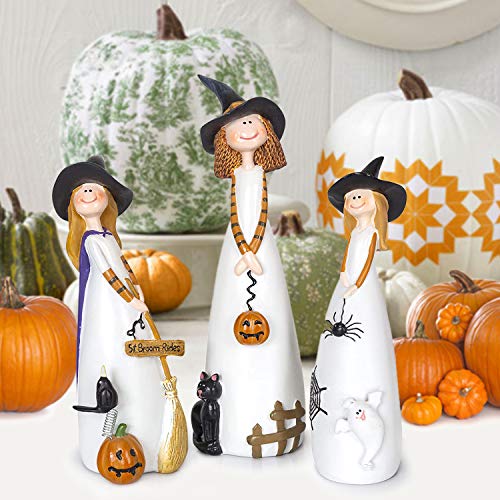 CT DISCOUNT STORE Adorable Friendly 3 Witches Set, Fall Decor, Black Crow, Pumpkin Display, Black Cat, Home Accent Firgures Holiday Halloween Decoration