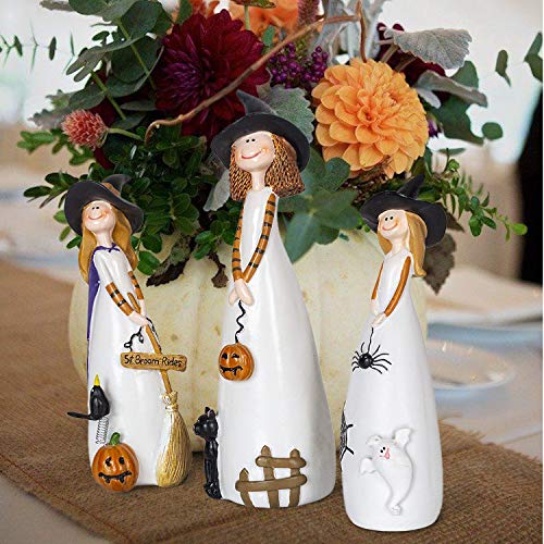 CT DISCOUNT STORE Adorable Friendly 3 Witches Set, Fall Decor, Black Crow, Pumpkin Display, Black Cat, Home Accent Firgures Holiday Halloween Decoration
