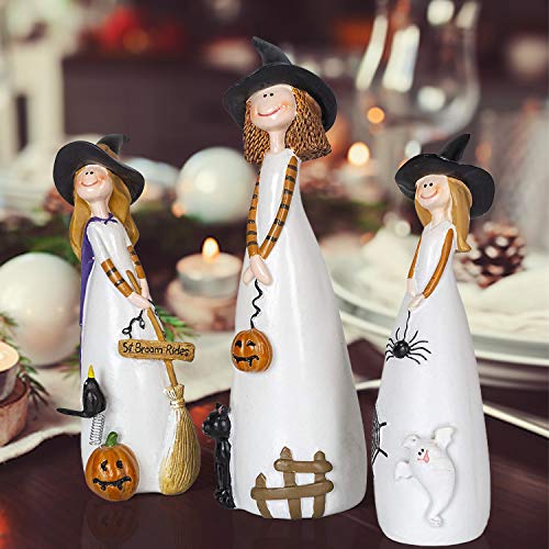 CT DISCOUNT STORE Adorable Friendly 3 Witches Set, Fall Decor, Black Crow, Pumpkin Display, Black Cat, Home Accent Firgures Holiday Halloween Decoration