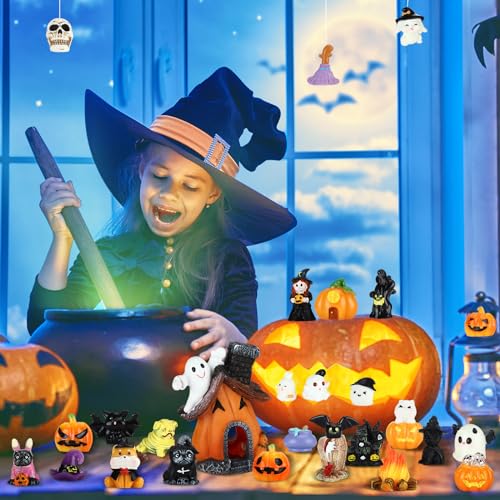 Poen 36 Pcs Halloween Miniature Figurines Resin Pumpkin Ghost Halloween Garden Accessories Miniature Halloween Decorations Halloween Miniature Ornament Kit for Outdoor Kitchen House Village Home