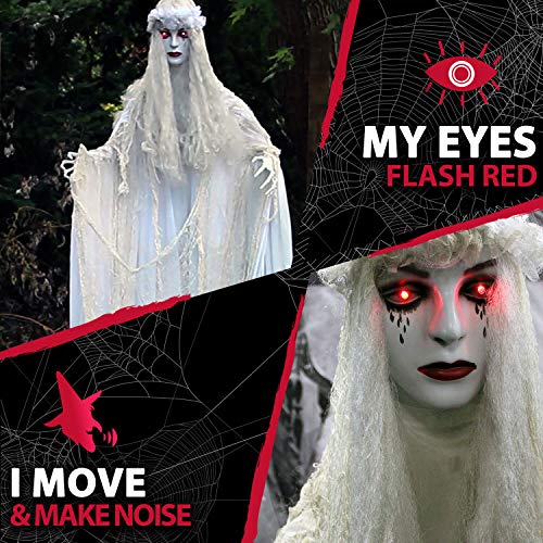 Haunted Hill Farm Life-Size Scary Ghost Bride, Halloween Animatronic with Touch Activated Lights and Sound, Battery Operated Indoor or Covered Outdoor Halloween Decorations, Creepy Halloween Prop