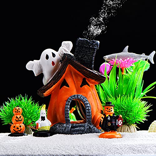 Blulu 4 Pieces Halloween Figurine Decorations Resin Stone Halloween Figurines Set Gravestone Pumpkin Statue for Resin Crafts Desktop Fish Tank Ornament Halloween Decor (Rich Style)