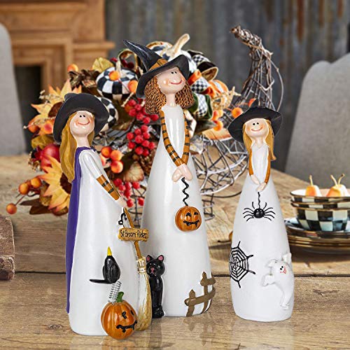 CT DISCOUNT STORE Adorable Friendly 3 Witches Set, Fall Decor, Black Crow, Pumpkin Display, Black Cat, Home Accent Firgures Holiday Halloween Decoration